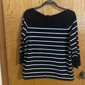 J Jill Striped KnitTie-back top in back black and white Large
